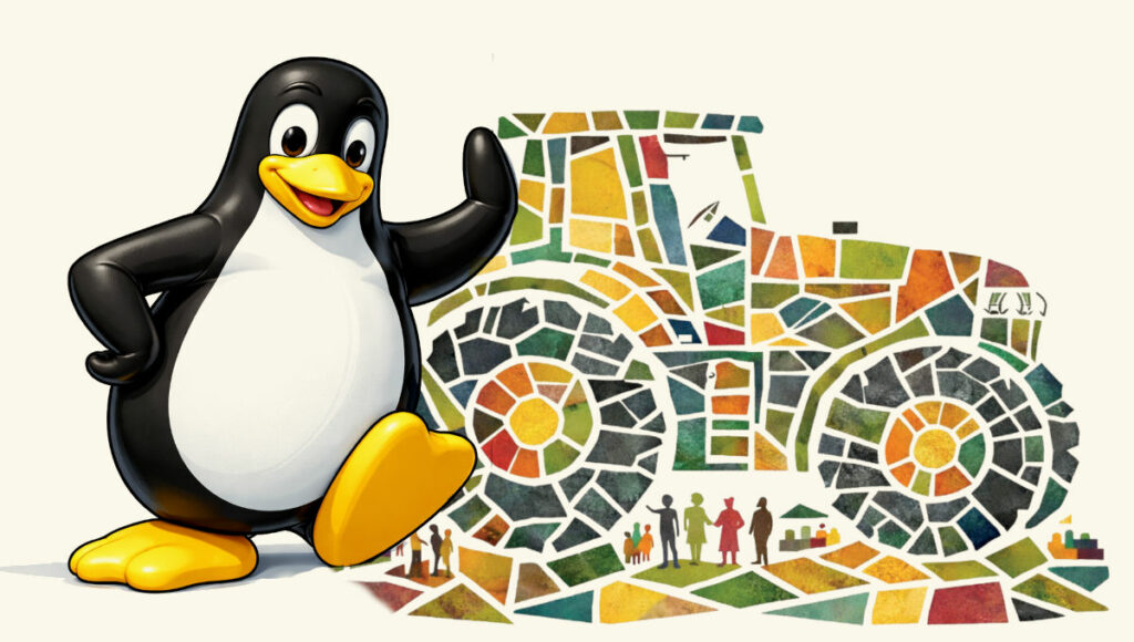 Tux es recolza al tractor de la Fira d'Artés